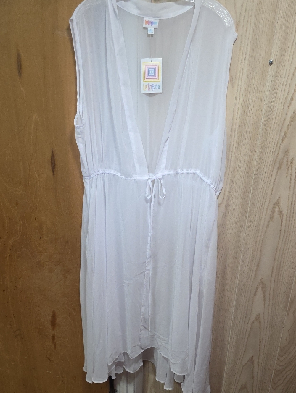 LuLaRoe Sheer White Sleeveless Tie-Front Robe Cover-Up